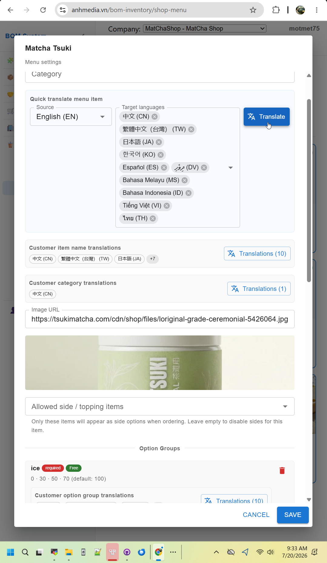 SHOP QR ĐA NGÔN NGỮ, DỊCH MENU AI TỰ ĐỘNG