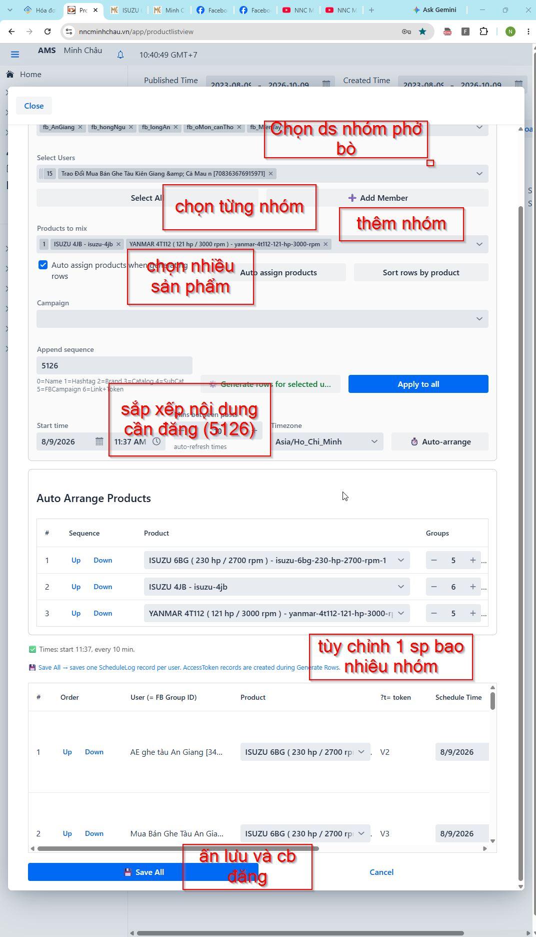 Sử dụng chức năng đăng bài đa nhóm